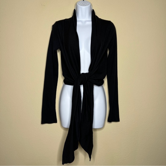 VELVET BY GRAHAM & SPENCER Black Asymmetrical Open Cardigan - Sz S - Picture 4 of 9